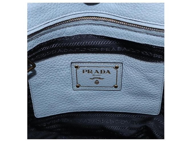 Saco Tote PRADA em couro 2way Azul Claro Ouro Auth 192481A Dourado - vista 19