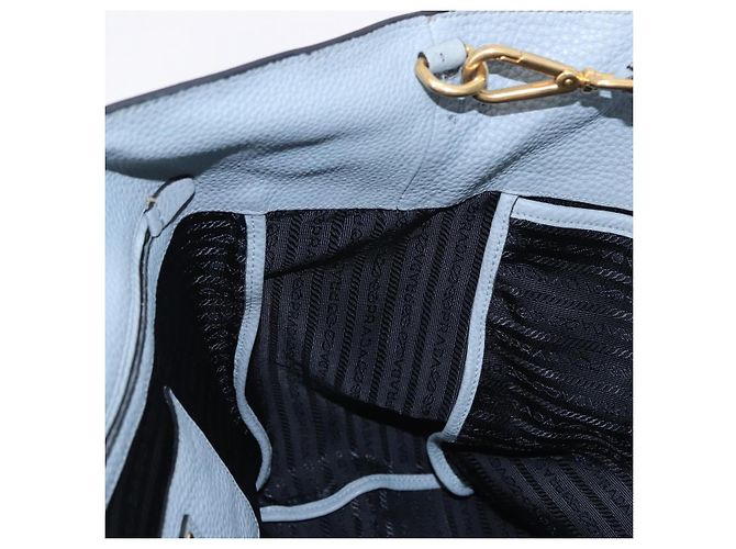 Saco Tote PRADA em couro 2way Azul Claro Ouro Auth 192481A Dourado - vista 21