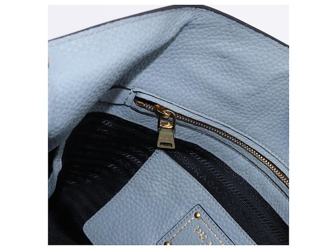 Saco Tote PRADA em couro 2way Azul Claro Ouro Auth 192481A Dourado - vista 23