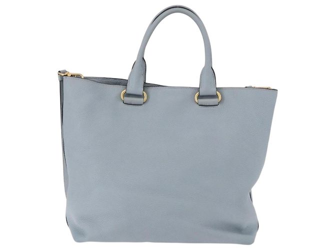 Saco Tote PRADA em couro 2way Azul Claro Ouro Auth 192481A Dourado - vista 3