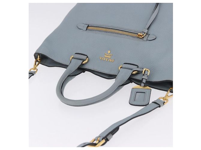 Saco Tote PRADA em couro 2way Azul Claro Ouro Auth 192481A Dourado - vista 6