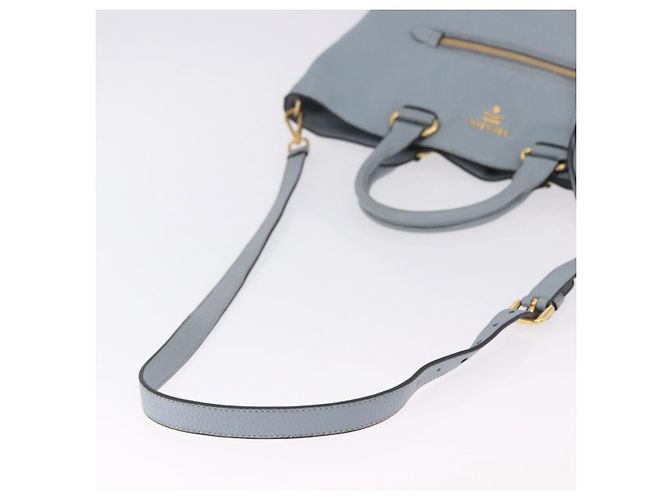 Saco Tote PRADA em couro 2way Azul Claro Ouro Auth 192481A Dourado - vista 9