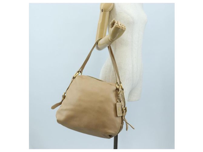 PRADA Tote Bag Leder Beige Goldton Auth 195767V - Ansicht 30