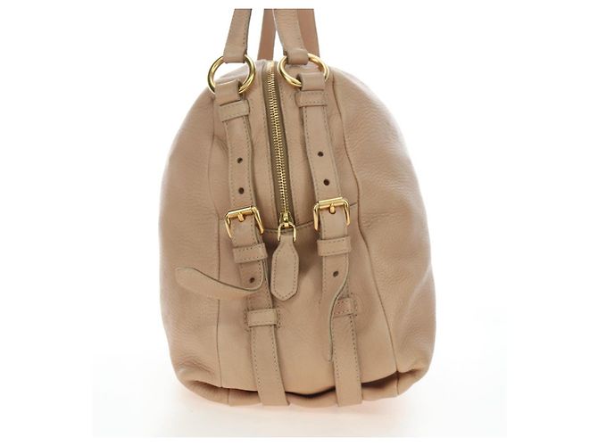 PRADA Tote Bag Leder Beige Goldton Auth 195767V - Ansicht 8