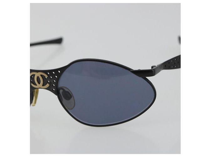 Occhiali da sole CHANEL Plastica Nero Dorato CC Auth 194408 - vista 7