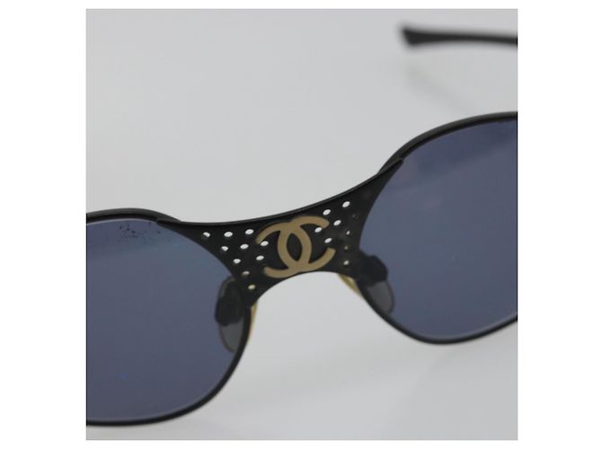 Occhiali da sole CHANEL Plastica Nero Dorato CC Auth 194408 - vista 8