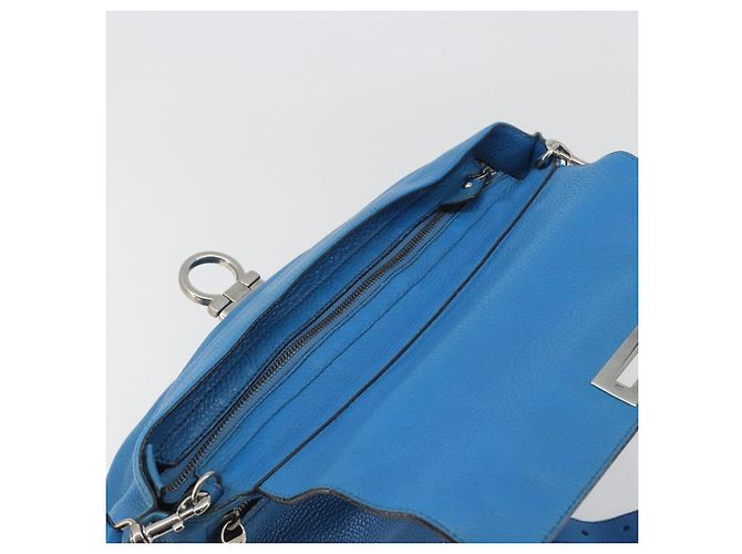 Borsa Salvatore Ferragamo Gancini in pelle 2way Blu Argento Auth 195004 - vista 19