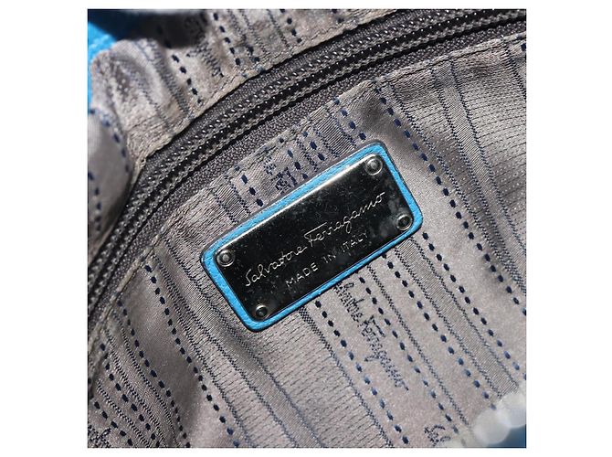 Borsa Salvatore Ferragamo Gancini in pelle 2way Blu Argento Auth 195004 - vista 21