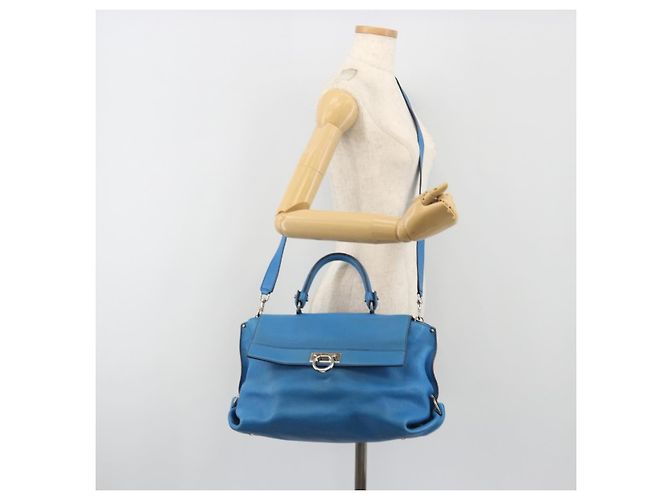 Borsa Salvatore Ferragamo Gancini in pelle 2way Blu Argento Auth 195004 - vista 28