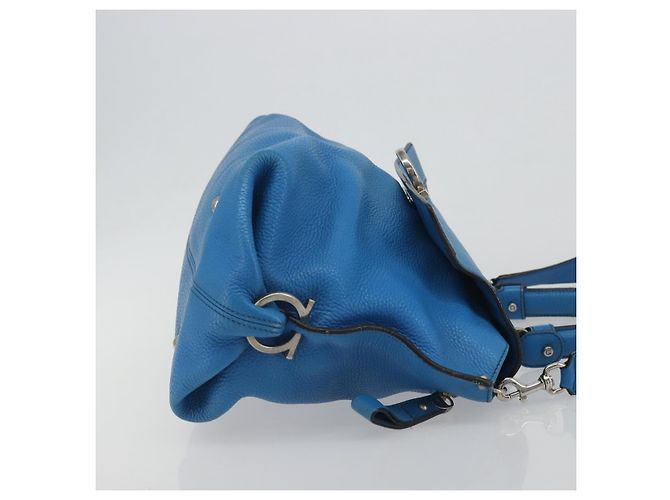 Borsa Salvatore Ferragamo Gancini in pelle 2way Blu Argento Auth 195004 - vista 4