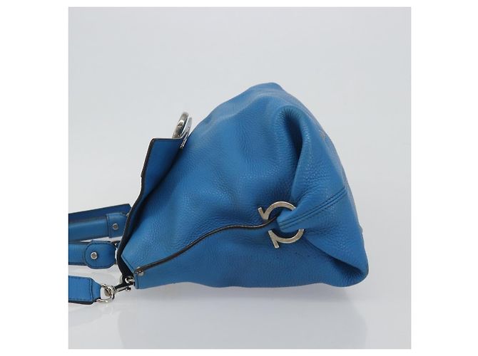 Borsa Salvatore Ferragamo Gancini in pelle 2way Blu Argento Auth 195004 - vista 5