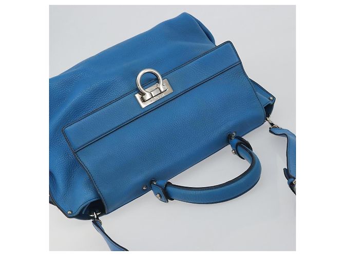 Borsa Salvatore Ferragamo Gancini in pelle 2way Blu Argento Auth 195004 - vista 6