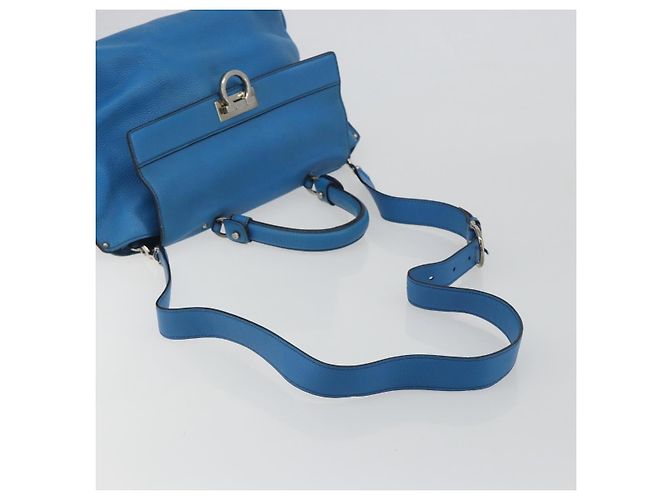Borsa Salvatore Ferragamo Gancini in pelle 2way Blu Argento Auth 195004 - vista 9