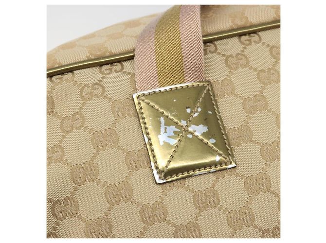 Borsa Boston GUCCI GG Canvas Sherry Line Beige Gold 153240 Auth 194924A D'oro - vista 14