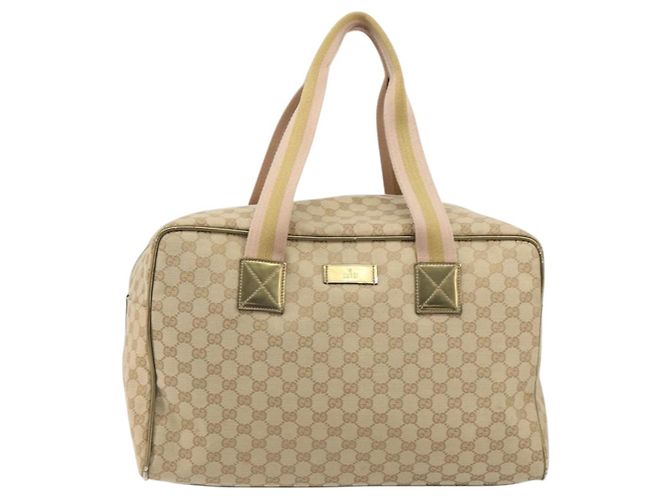 Borsa Boston GUCCI GG Canvas Sherry Line Beige Gold 153240 Auth 194924A D'oro - vista 2