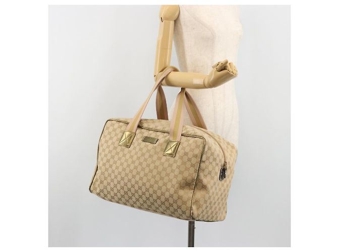 Borsa Boston GUCCI GG Canvas Sherry Line Beige Gold 153240 Auth 194924A D'oro - vista 24