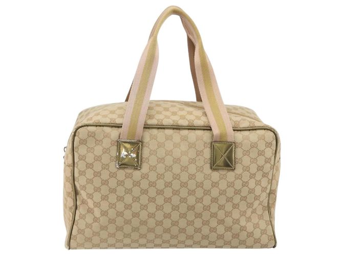 Borsa Boston GUCCI GG Canvas Sherry Line Beige Gold 153240 Auth 194924A D'oro - vista 3