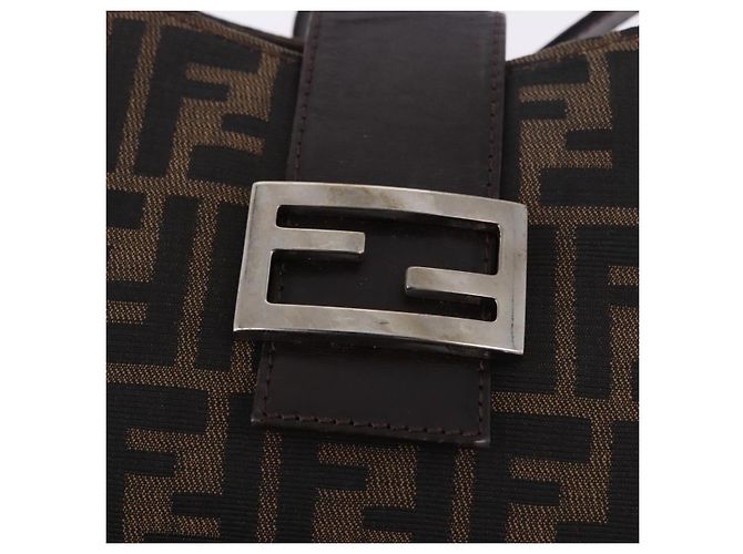 Borsa a tracolla FENDI Zucca Canvas Mamma Baguette Marrone Nero Auth 196776V - vista 15