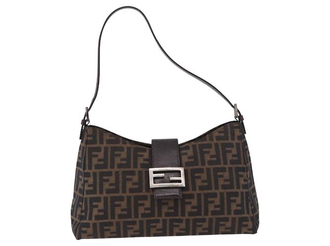 Borsa a tracolla FENDI Zucca Canvas Mamma Baguette Marrone Nero Auth 196776V - vista 2