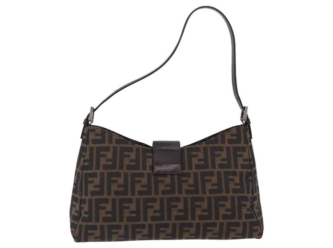 Borsa a tracolla FENDI Zucca Canvas Mamma Baguette Marrone Nero Auth 196776V - vista 3