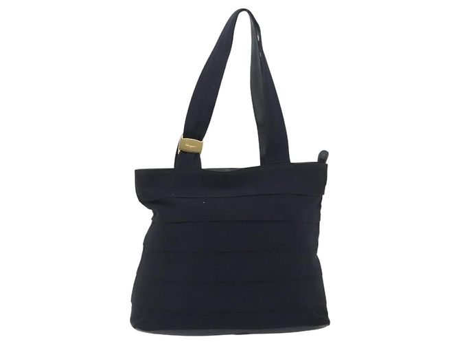 Salvatore Ferragamo Shoulder Bag Canvas Navy Gold Tone Auth gh2246 Navy blue - vista 2