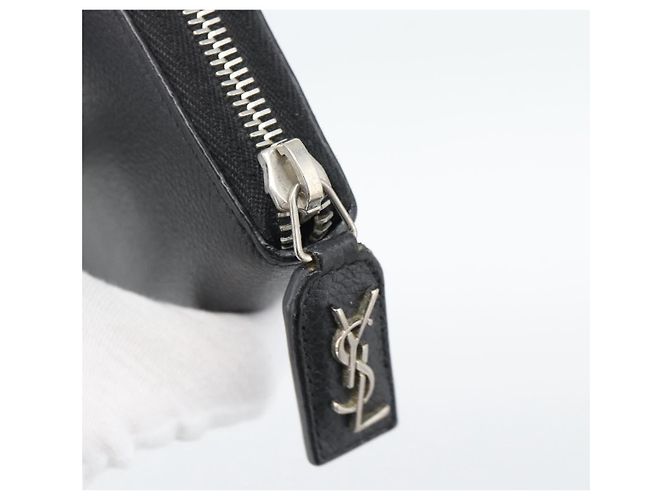 Cartera larga SAINT LAURENT de cuero negro plata Auth bs36739 - vista 12