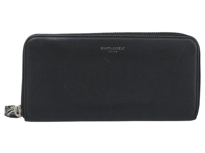 Cartera larga SAINT LAURENT de cuero negro plata Auth bs36739 - vista 2