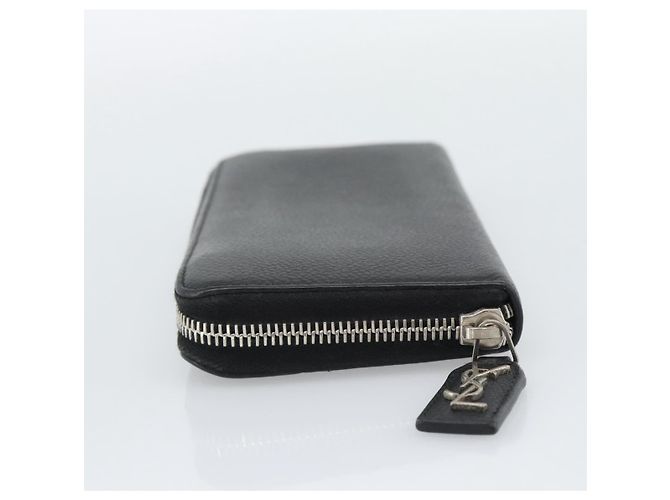 Cartera larga SAINT LAURENT de cuero negro plata Auth bs36739 - vista 4