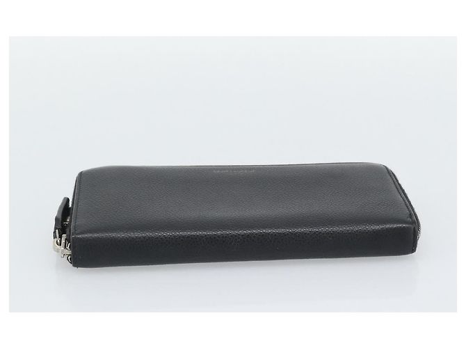 Cartera larga SAINT LAURENT de cuero negro plata Auth bs36739 - vista 7