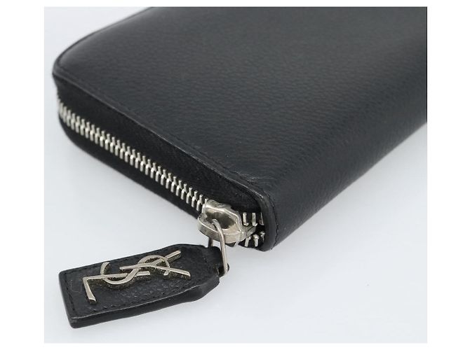 Cartera larga SAINT LAURENT de cuero negro plata Auth bs36739 - vista 9