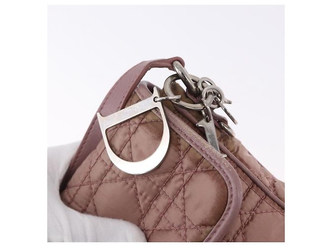 Borsa a tracolla Christian Dior Canage Lady Dior Nylon Rosa Argento Auth 196805 - vista 14