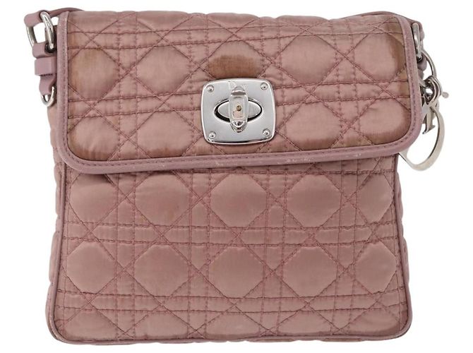 Borsa a tracolla Christian Dior Canage Lady Dior Nylon Rosa Argento Auth 196805 - vista 2