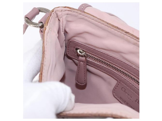 Borsa a tracolla Christian Dior Canage Lady Dior Nylon Rosa Argento Auth 196805 - vista 21