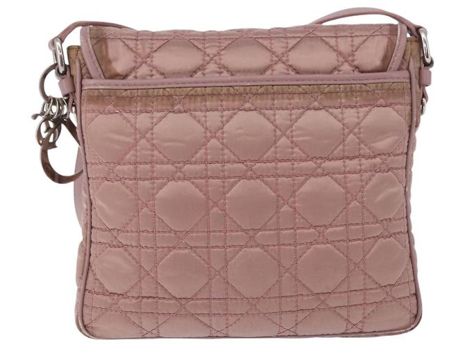 Borsa a tracolla Christian Dior Canage Lady Dior Nylon Rosa Argento Auth 196805 - vista 3