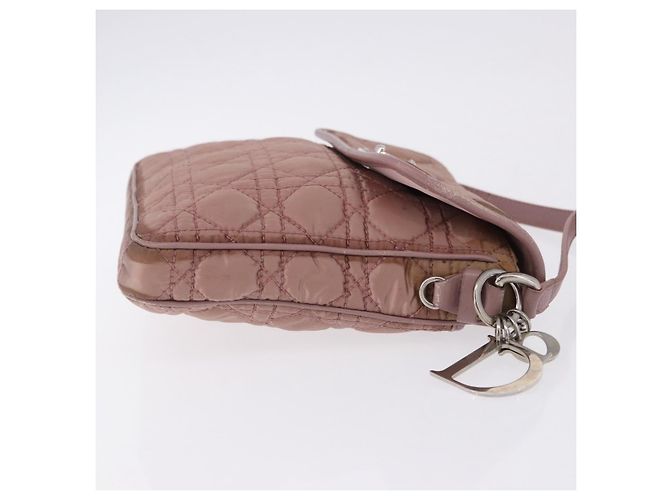 Borsa a tracolla Christian Dior Canage Lady Dior Nylon Rosa Argento Auth 196805 - vista 4