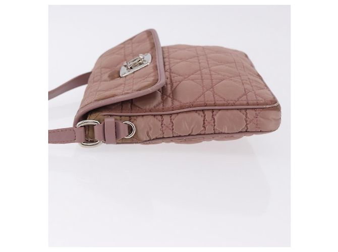 Borsa a tracolla Christian Dior Canage Lady Dior Nylon Rosa Argento Auth 196805 - vista 5