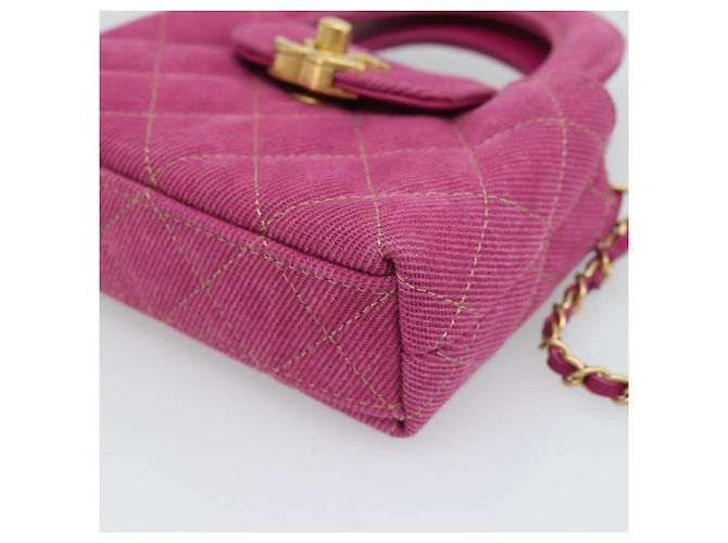 CHANEL Matelasse Chain Shoulder Pouch Canvas 2way Pink Gold CC Auth 195334V Rosa D'oro - vista 10