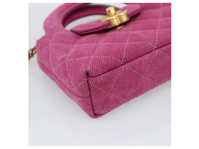 CHANEL Matelasse Chain Shoulder Pouch Canvas 2way Pink Gold CC Auth 195334V Rosa D'oro - vista 11