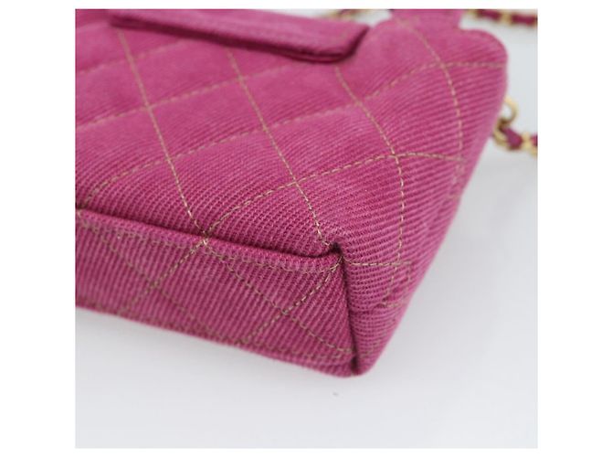 CHANEL Matelasse Chain Shoulder Pouch Canvas 2way Pink Gold CC Auth 195334V Rosa D'oro - vista 12