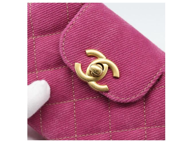 CHANEL Matelasse Chain Shoulder Pouch Canvas 2way Pink Gold CC Auth 195334V Rosa D'oro - vista 14