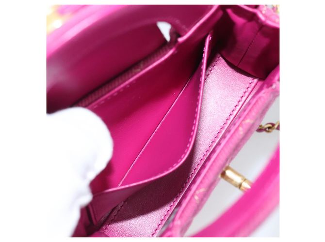 CHANEL Matelasse Chain Shoulder Pouch Canvas 2way Pink Gold CC Auth 195334V Rosa D'oro - vista 19