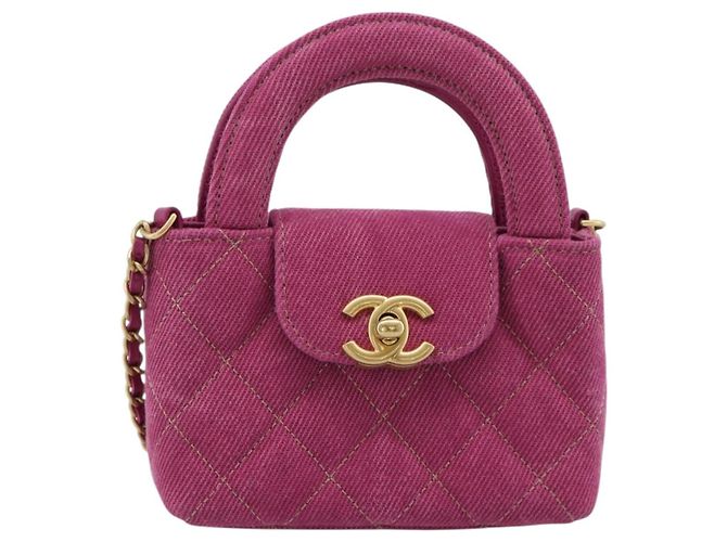 CHANEL Matelasse Chain Shoulder Pouch Canvas 2way Pink Gold CC Auth 195334V Rosa D'oro - vista 2