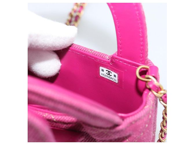 CHANEL Matelasse Chain Shoulder Pouch Canvas 2way Pink Gold CC Auth 195334V Rosa D'oro - vista 20