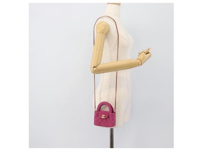 CHANEL Matelasse Chain Shoulder Pouch Canvas 2way Pink Gold CC Auth 195334V Rosa D'oro - vista 21