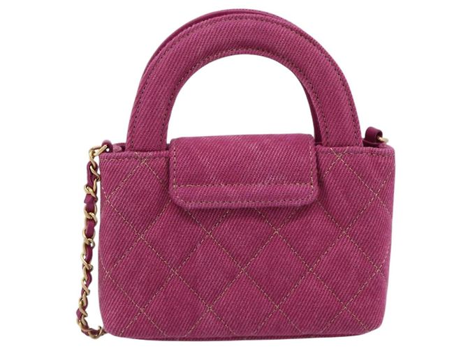 CHANEL Matelasse Chain Shoulder Pouch Canvas 2way Pink Gold CC Auth 195334V Rosa D'oro - vista 3