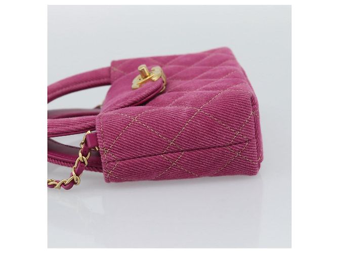 CHANEL Matelasse Chain Shoulder Pouch Canvas 2way Pink Gold CC Auth 195334V Rosa D'oro - vista 4