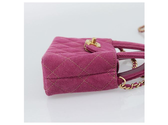 CHANEL Matelasse Chain Shoulder Pouch Canvas 2way Pink Gold CC Auth 195334V Rosa D'oro - vista 5