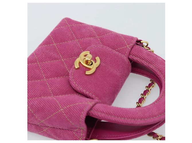 CHANEL Matelasse Chain Shoulder Pouch Canvas 2way Pink Gold CC Auth 195334V Rosa D'oro - vista 6