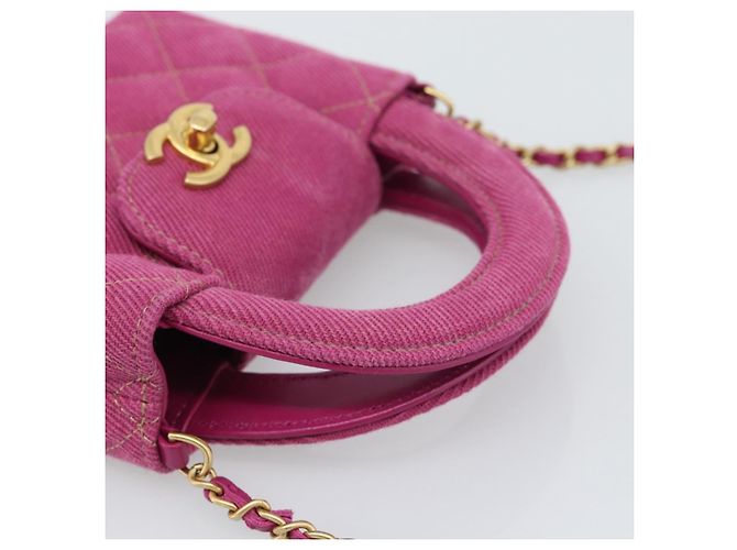 CHANEL Matelasse Chain Shoulder Pouch Canvas 2way Pink Gold CC Auth 195334V Rosa D'oro - vista 7