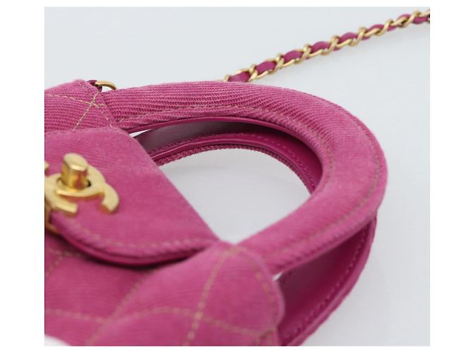 CHANEL Matelasse Chain Shoulder Pouch Canvas 2way Pink Gold CC Auth 195334V Rosa D'oro - vista 8